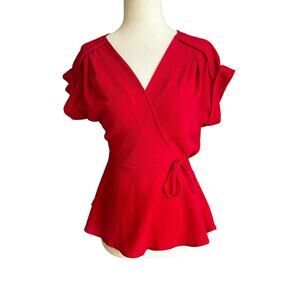 Monteau Red Peplum Blouse Women's Top Size Small | 13-10